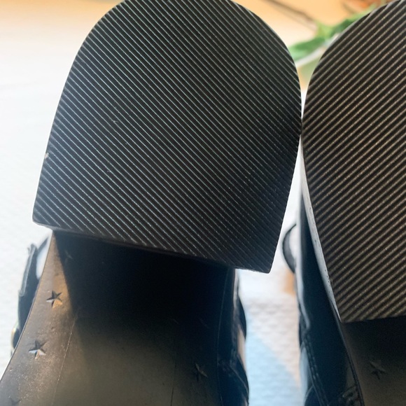 BETTS Black Ankle Boots 2 Buckles Zip-up 6.5 cm Heel Sz 8 Faux Patent & Laces - Picture 10 of 12